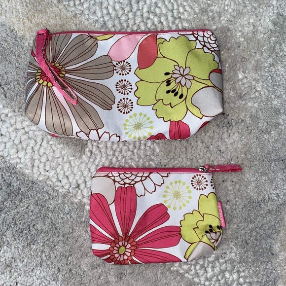 Clinique Handbags - Clinique Pink White Floral Top Zip Cosmetic Case set of 2